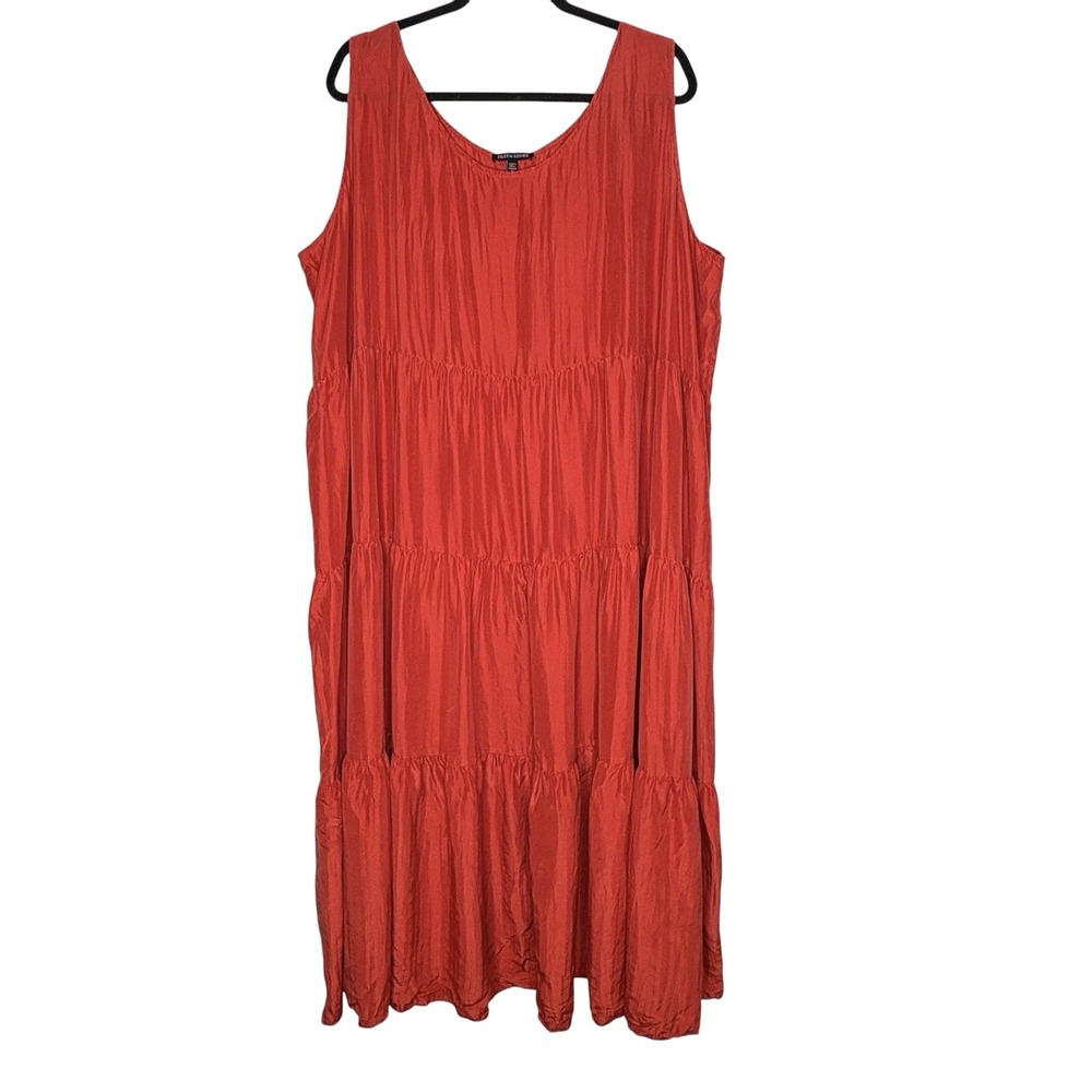 Eileen Fisher Crushed Silk Tier Ruffle Maxi Dress 3X Coastal Capsule Beach Layer - Picture 2 of 10